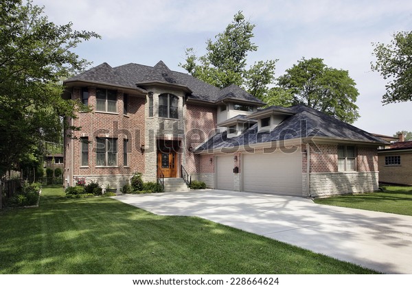 Brick Suburban Home Three Car Garage Buildings Landmarks Parks