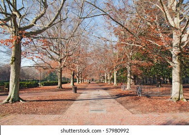 Brick Walkway On The Campus Of The College Of William And Mary In Virginia During Autumn