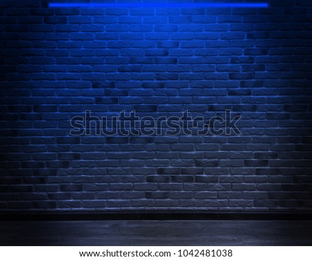 Brick wall, background, blue neon light