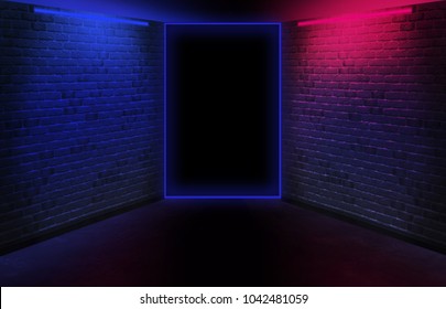 Brick Wall, Background, Neon Light