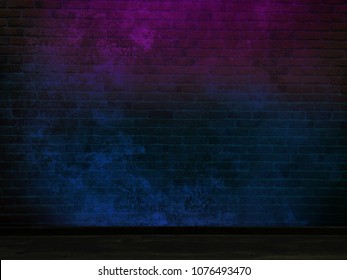 Brick Wall, Background, Neon Light