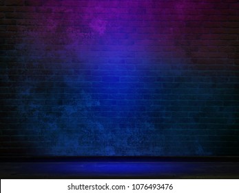 Brick wall, background, neon light - Shutterstock ID 1076493476