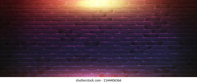 Brick Wall, Background, Neon Light