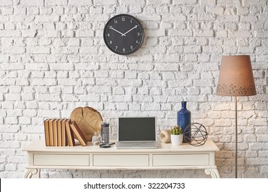 Brick Wall  Banner, Laptop, Black Clock, Winter Style