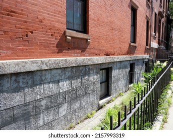 Brick Wall Building Rod Iron Fence In Manhattan New York City