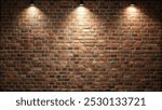 A brick wall illuminated by three bright lights, creating a warm and inviting atmosphere.