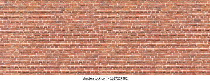 Brick wall. Old vintage brick wall pattern. Red brick wall panoramic background.