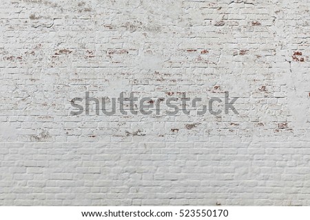 Brick Wall Texture. Old White Shabby Brick Wall Horizontal Background. Red White Brickwall Backdrop. White Red Stonewall Surface. Vintage Plastered Wall. Retro Red Brick Wall With White Uneven Stucco