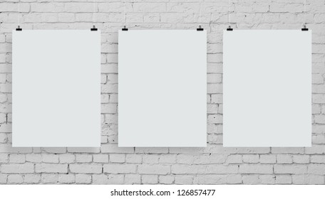 Brick Wall With Three White Poster