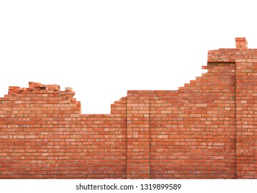 Brick Wall Under Construction On White Background                          