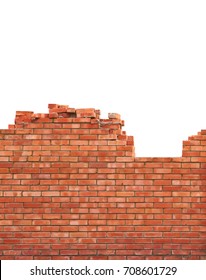 Brick Wall Under Construction On White Background                              