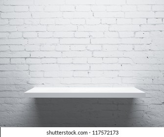 Brick Wall And White Shelf