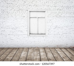 Brick Wall With Wood Window With Wood Floor