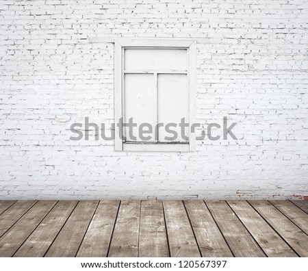 brick wall with wood window with wood floor