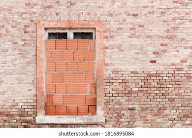 Bricked Up Window Of Old Mental Hospital, Exterior Building Detail