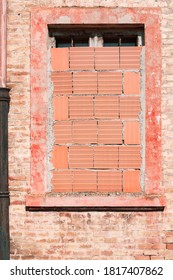 Bricked Up Window Of Old Mental Hospital, Exterior Building Detail