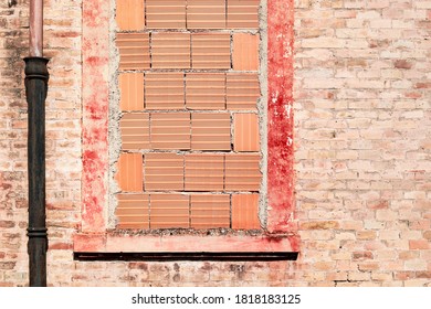 Bricked Up Window Of Old Mental Hospital, Exterior Building Detail