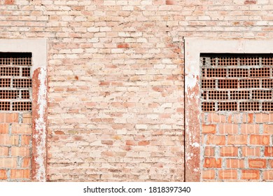 Bricked Up Windows Of Old Mental Hospital, Exterior Building Detail