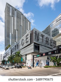 BRICKELL, FL, USA - March 1, 2020: Brickell City Center modern commercial shopping mall, lifestyle center, and residential condominium complex.