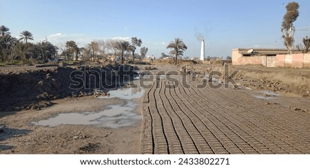 bricks made with mud putting in row punjab pakistan 