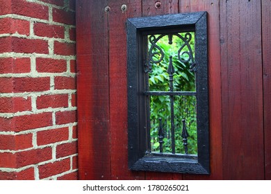 Bricks Wooden Door with Iron Window Frame