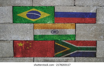 Brics States Flag On Brick Wall