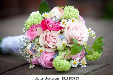 Bridal Bouquet flowers pink rose on white wedding party