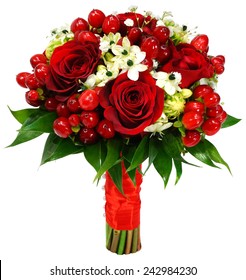 Bridal Bouquet Of Red Roses Isolated On White