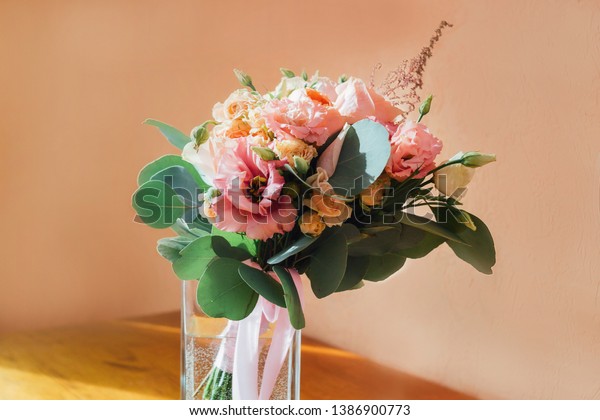 Bridal Bouquet Warm Tones Grass Vase Stock Photo Edit Now 1386900773