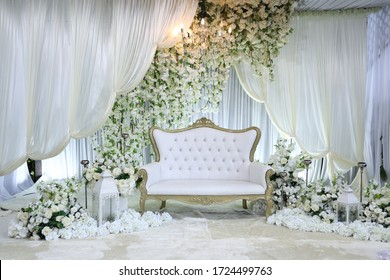 Bridal dais, wedding stage decoration built for the bride and groom on their wedding day. The couple will sit on the dais or pelamin 