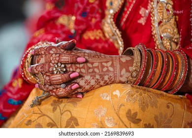 Bridal Mehndi. Henna Tattoo on a Bride Hand. 