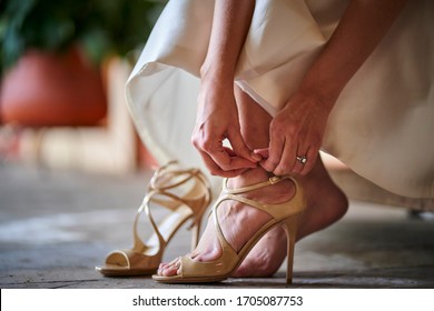 Bridal shoes high heels, bride getting ready