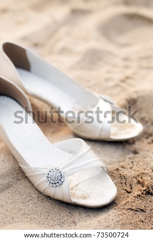 Bridal Shoes On Left Sands Beach Stock Photo Edit Now 73500724