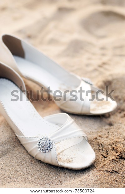 Bridal Shoes On Left Sands Beach Stock Photo Edit Now 73500724