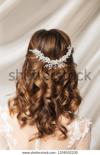 Bride Bridal Wedding Hairstyle Jewelry Elegant Stock Photo