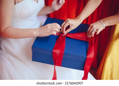 Bride And Bridesmaid Opening Gift Present For Wedding Day