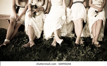 Bride and bridesmaids legs