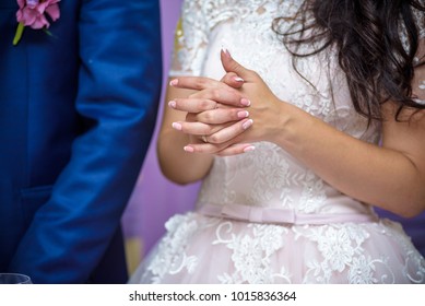 Bride Crossing Hands Nervously. Wedding Ceremony Speach