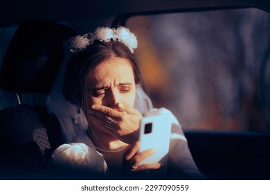 
Bride Crying After Receiving a Break-up Text from the Groom. Stressed newlywed wife finding out about cheating scandal 
 - Powered by Shutterstock