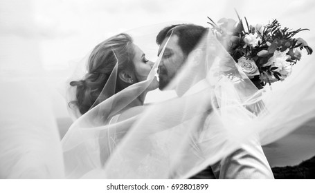 Bride And Groom, Couple In Love During A Wedding Photo Session