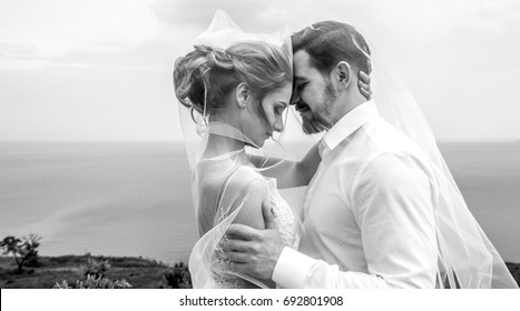 Bride And Groom, Couple In Love During A Wedding Photo Session