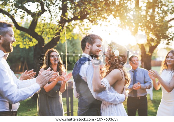 Bride Groom Dancing Wedding Reception Outside Stock Photo Edit