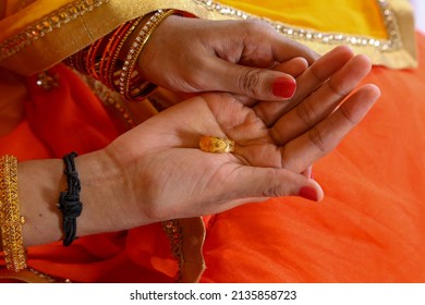 Bride and Groom exchanging rings .Traditional Kerala Hindu Wedding.