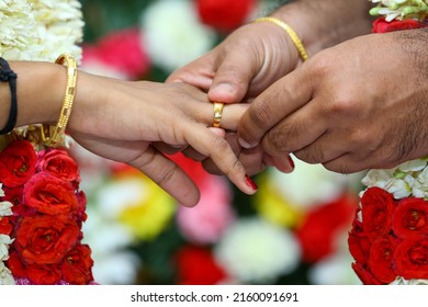 Bride and Groom exchanging rings Traditional Kerala Hindu Wedding