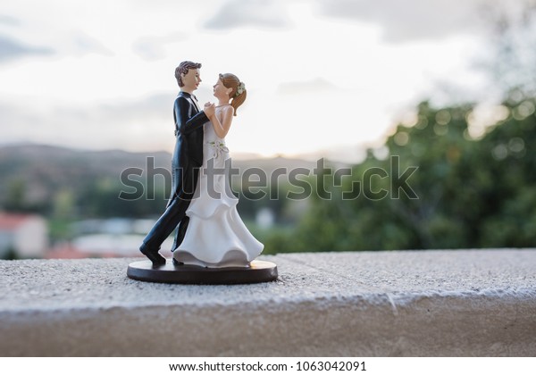 Bride Groom Figurines On Wedding Cake Stock Photo Edit Now