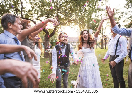 Image, Stock Photo Women Flower Wreath Confetti Forest