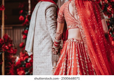 Bride and Groom happiness in Indian marriage ceremony Indian Newlyweds Couple Hugging and bridal holding wedding  - Powered by Shutterstock