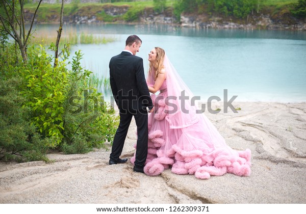 Bride Groom Have Fun Beautiful Landscape Stock Image Download Now