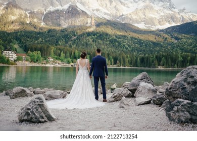 Bride and Groom at a Lake Wedding Photoshooting