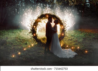 The bride and groom. The night by the light of fireworks. - Powered by Shutterstock